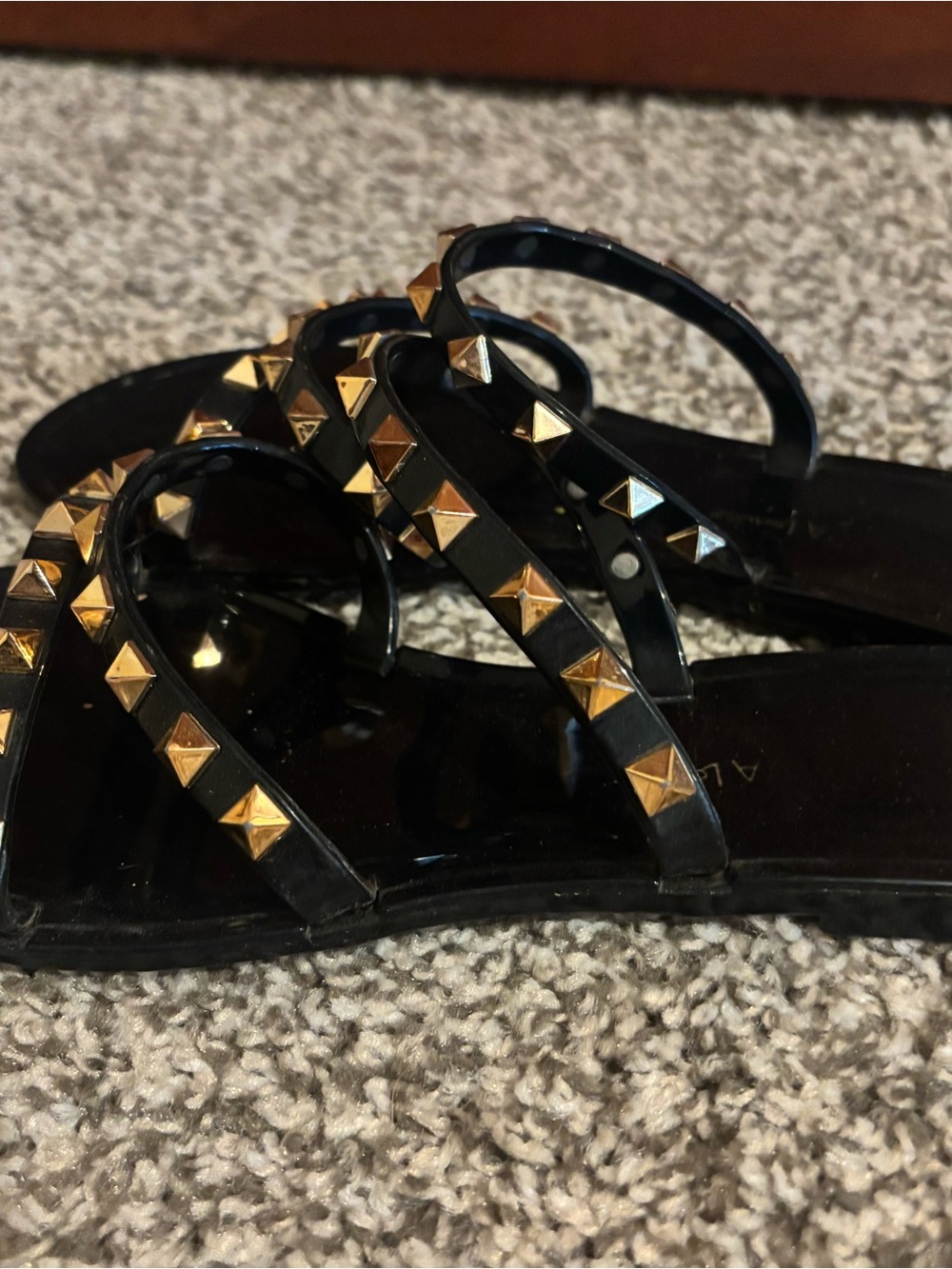 DIVA Lounge Black Jelly Sandals with Gold Pyramid Accents